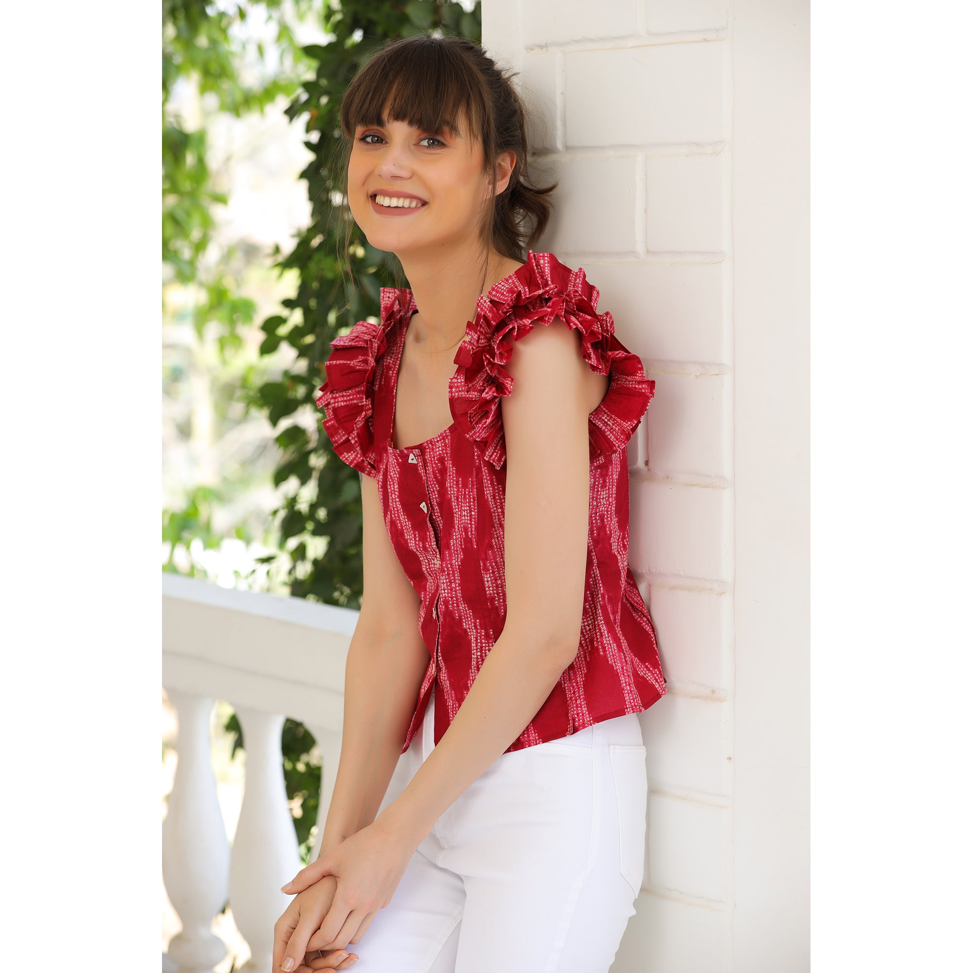 Shibori Maroon Cotton Top