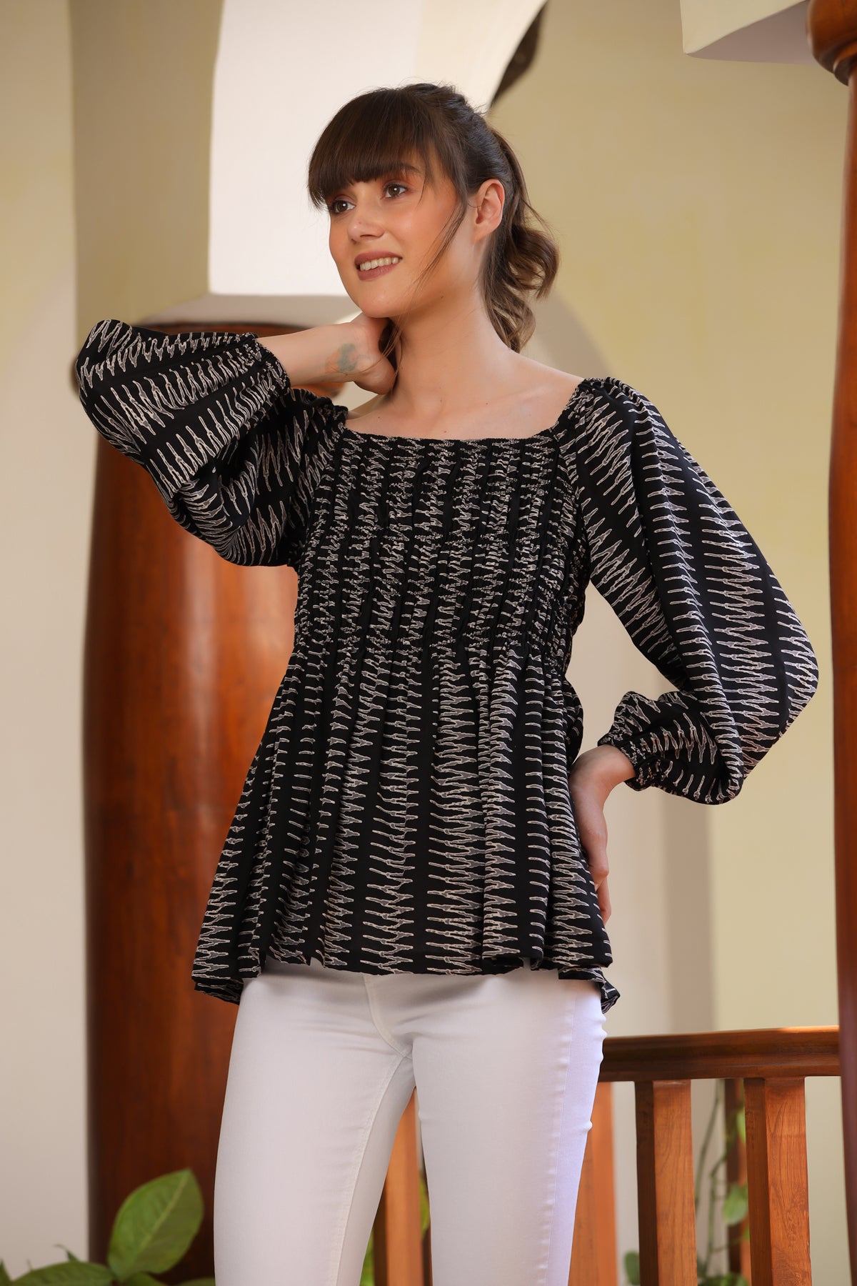 Zigzag On Black Cotton Top