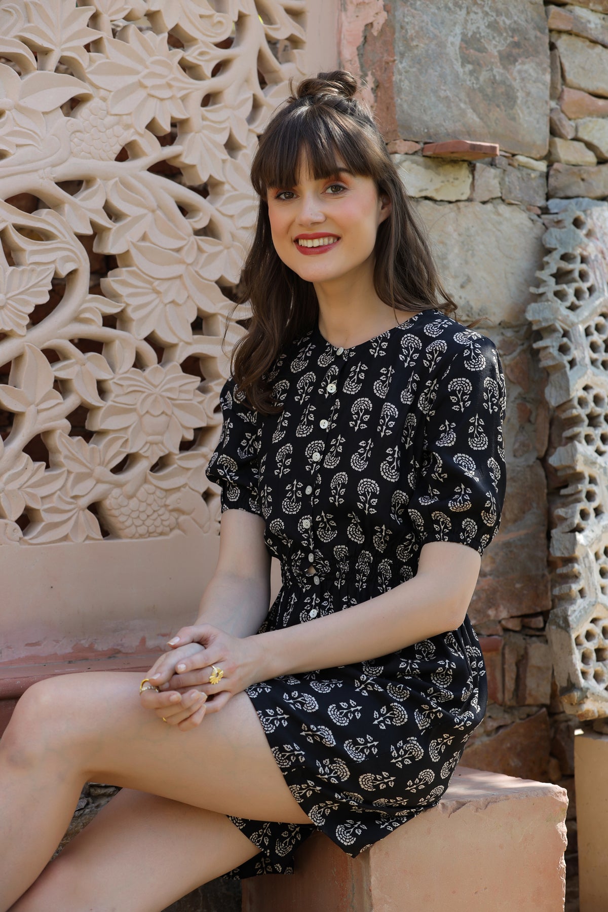 Roses on Black Silk Playsuit