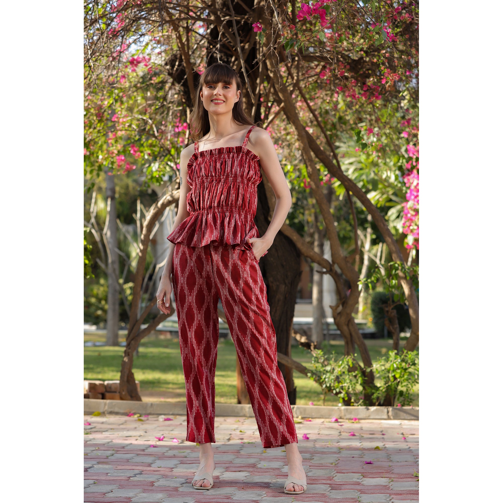 Smocked Shibori on Maroon cotton Co-ord Set