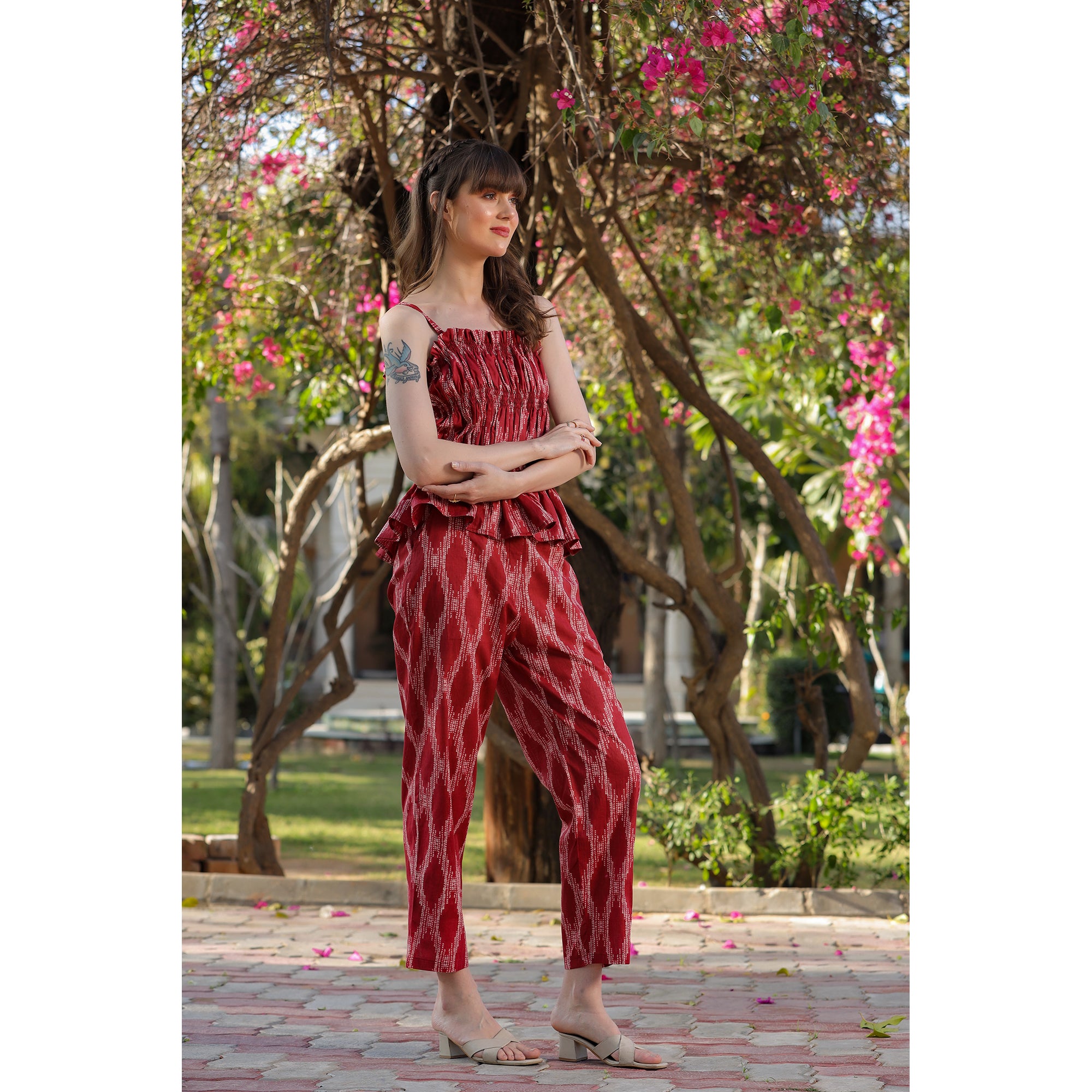 Smocked Shibori on Maroon cotton Co-ord Set