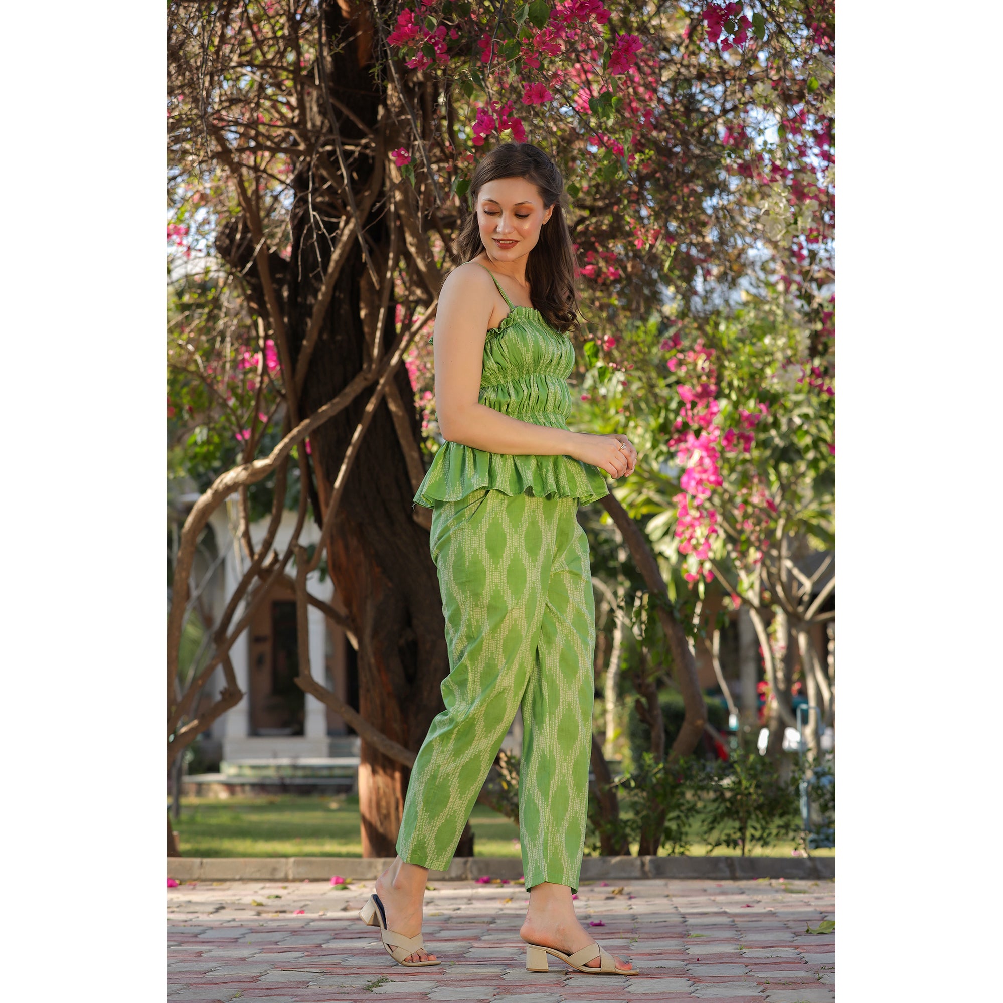 Smocked Shibori on Green cotton Co-ord Set