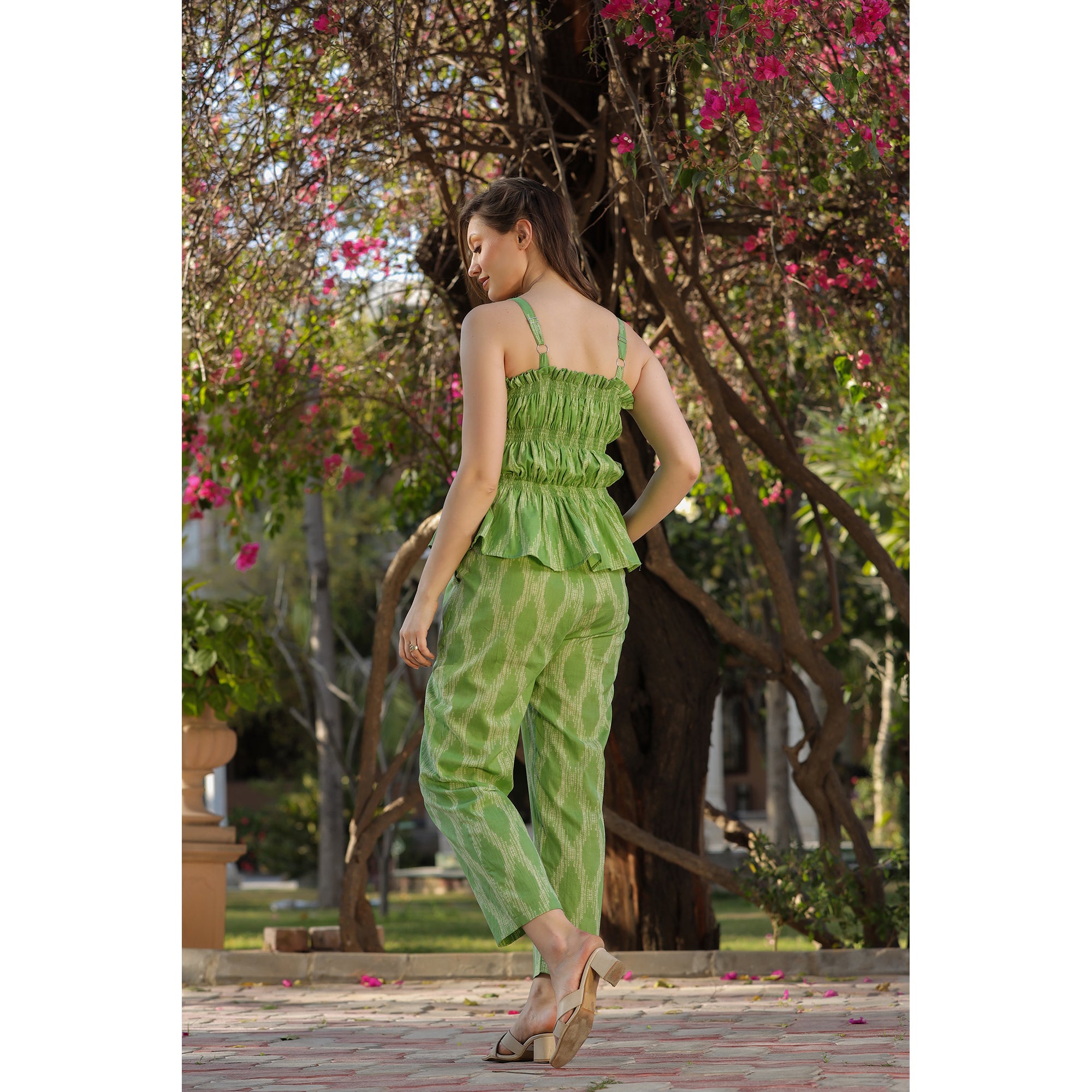 Smocked Shibori on Green cotton Co-ord Set