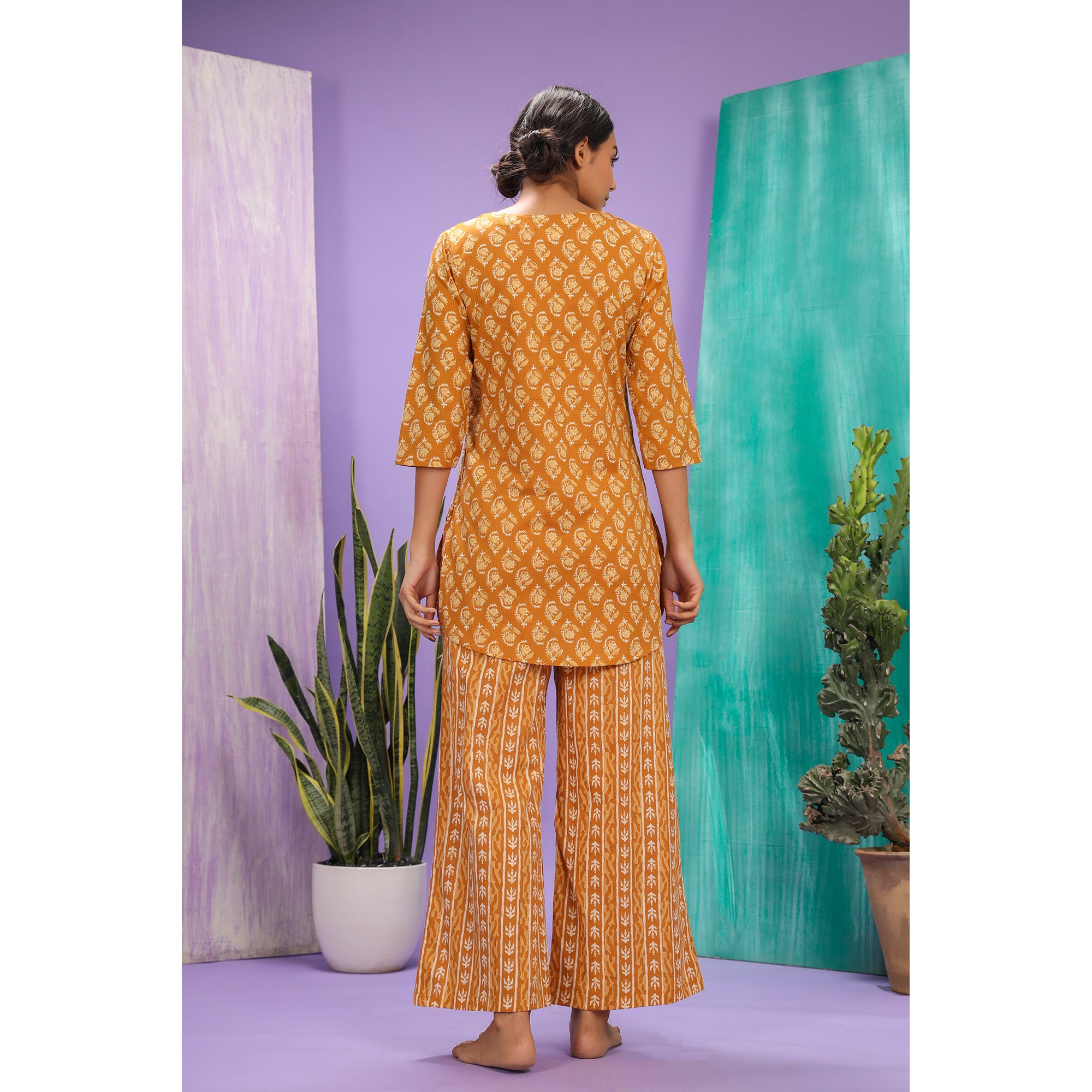 Jasmines on Mustard Loungewear Top Set