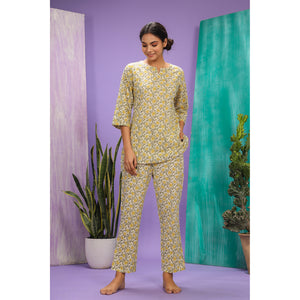 Sunflower on Yellow Cotton Loungewear Top Set