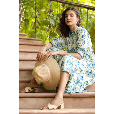 Bohemian Chic on White midi dress