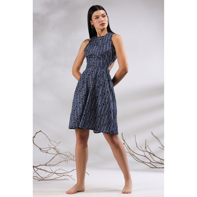 Shibori on Blue Cutout Dress