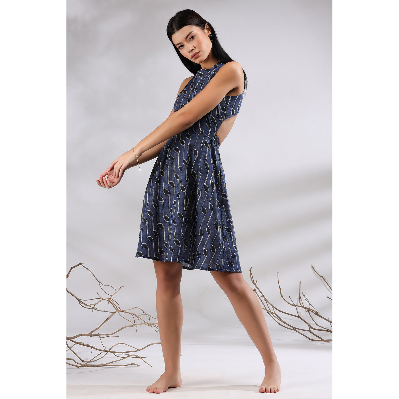 Shibori on Blue Cutout Dress