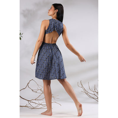 Shibori on Blue Cutout Dress