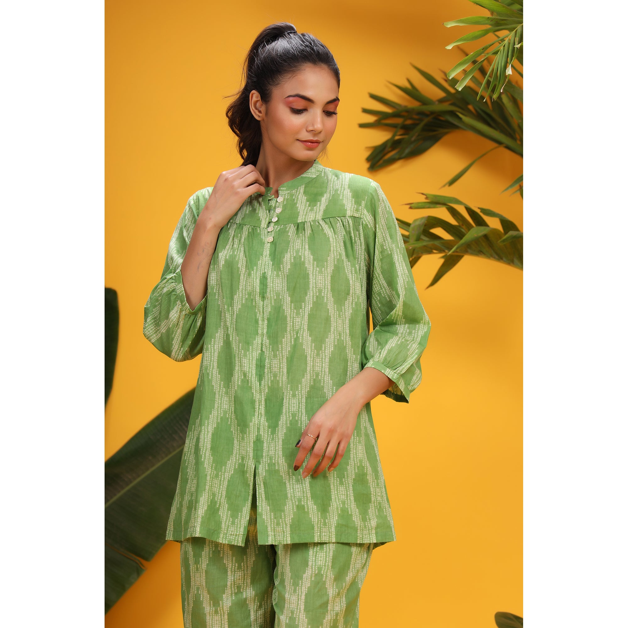 Shibori On Green Loungewear Top Set