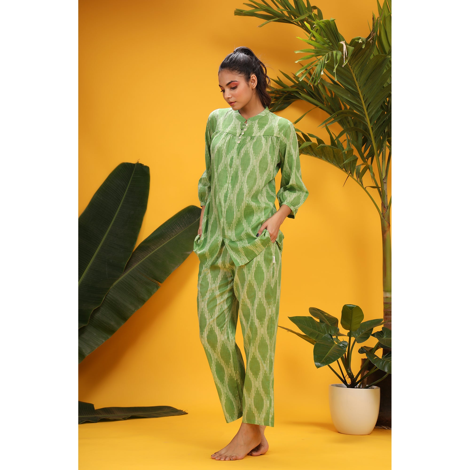 Shibori On Green Loungewear Top Set