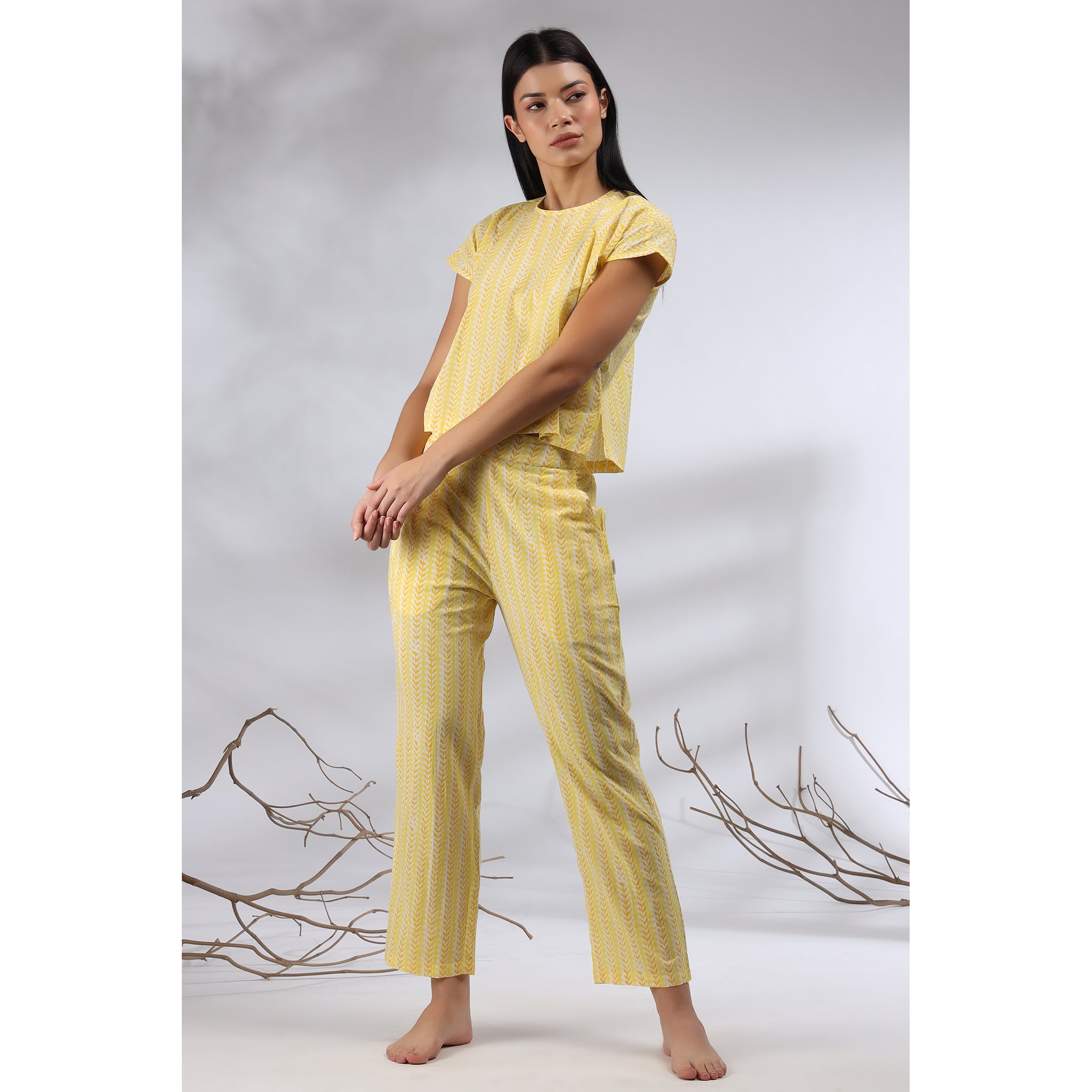 Floral Twines on Yellow Loungewear Top Set