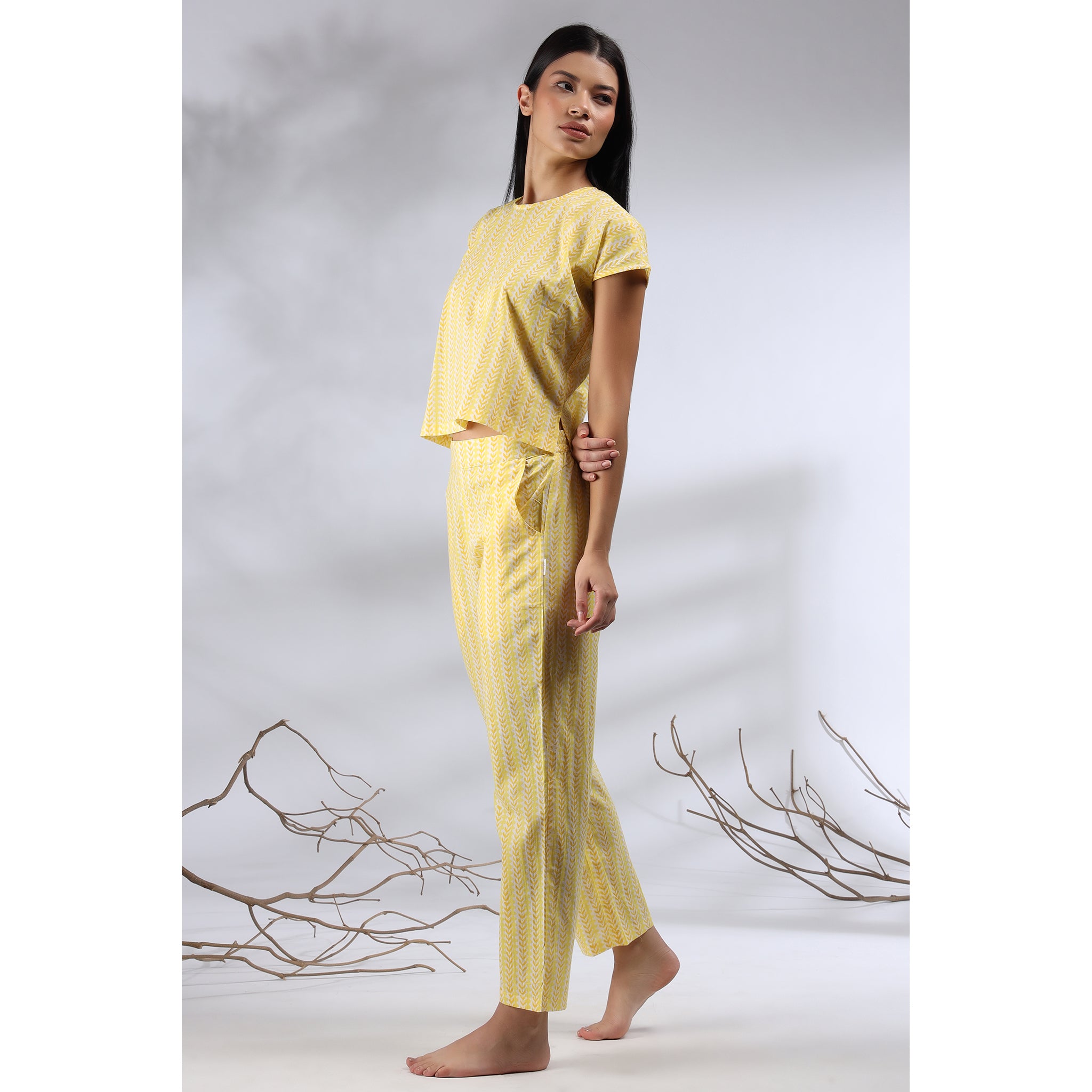 Floral Twines on Yellow Loungewear Top Set