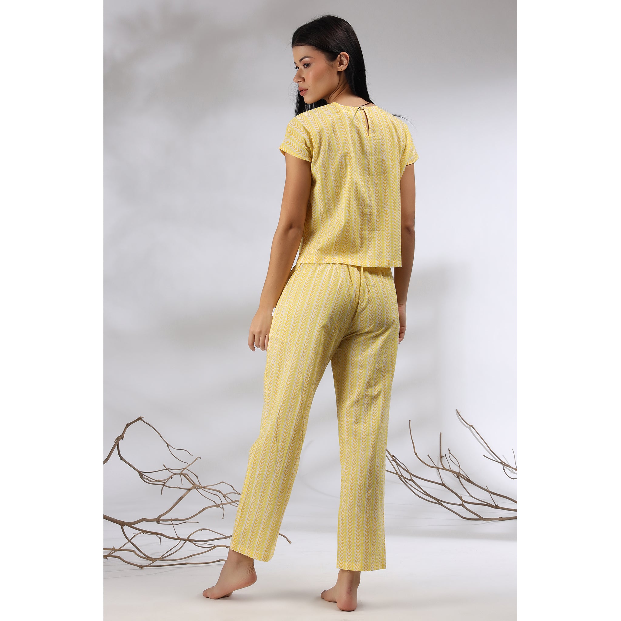 Floral Twines on Yellow Loungewear Top Set