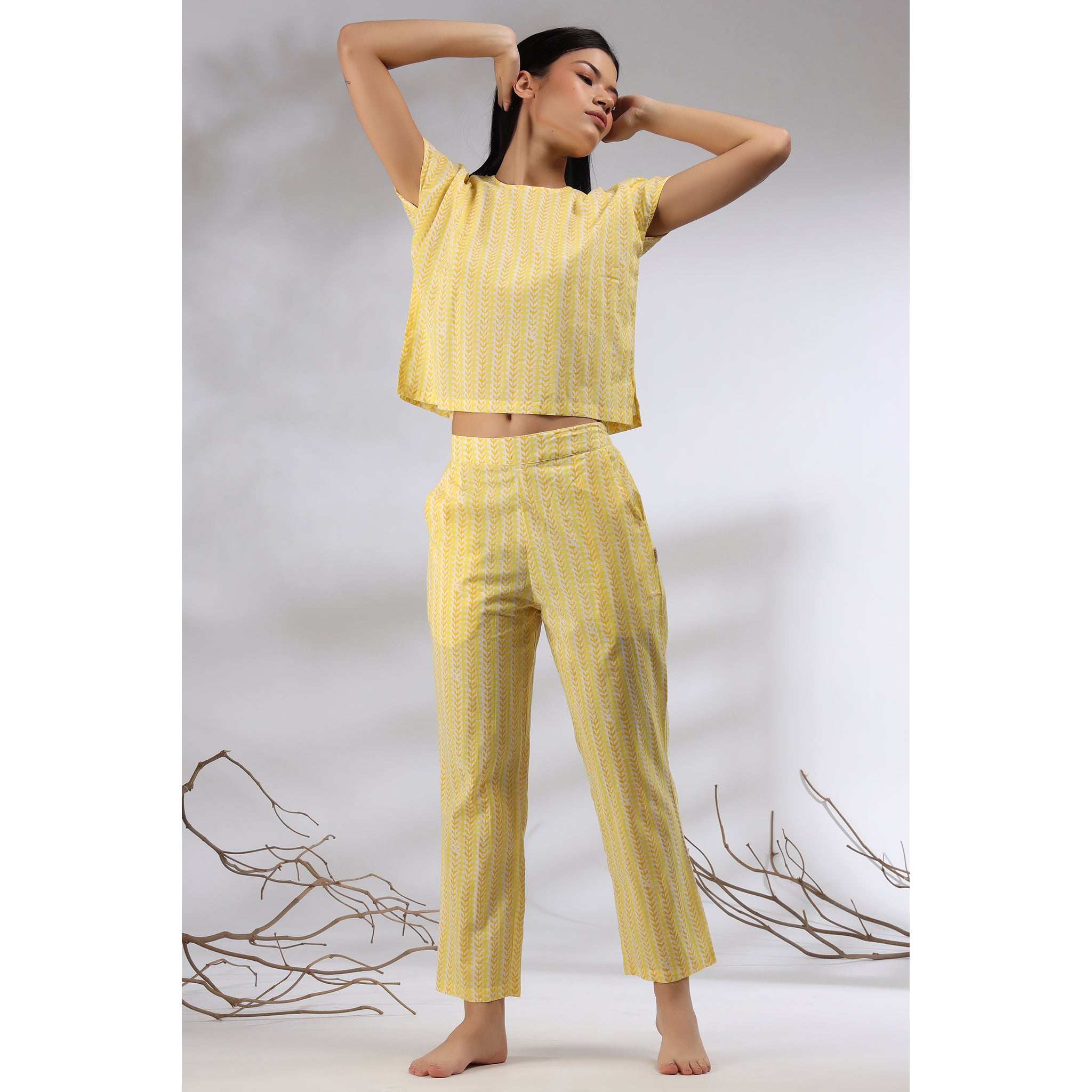 Floral Twines on Yellow Loungewear Top Set