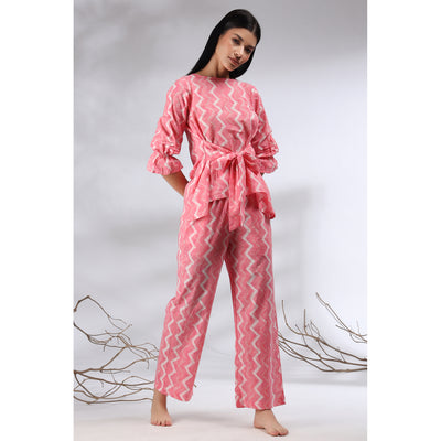 Glitched Stripes with Front Knot Top on Pink Co-ordinate Set