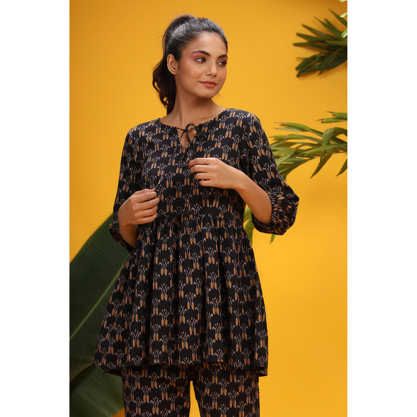 Ikat on Black Peplum Loungewear Set