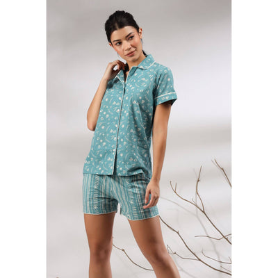 Abstract on Sky Blue Shirt and Short Set