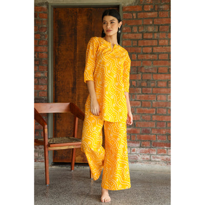 Patterned Bhandej on Yellow Loungewear Set