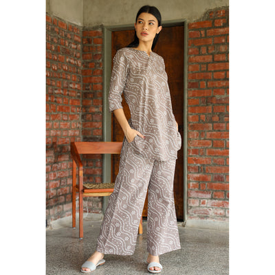 Patterned Bhandej on Grey Loungewear Set