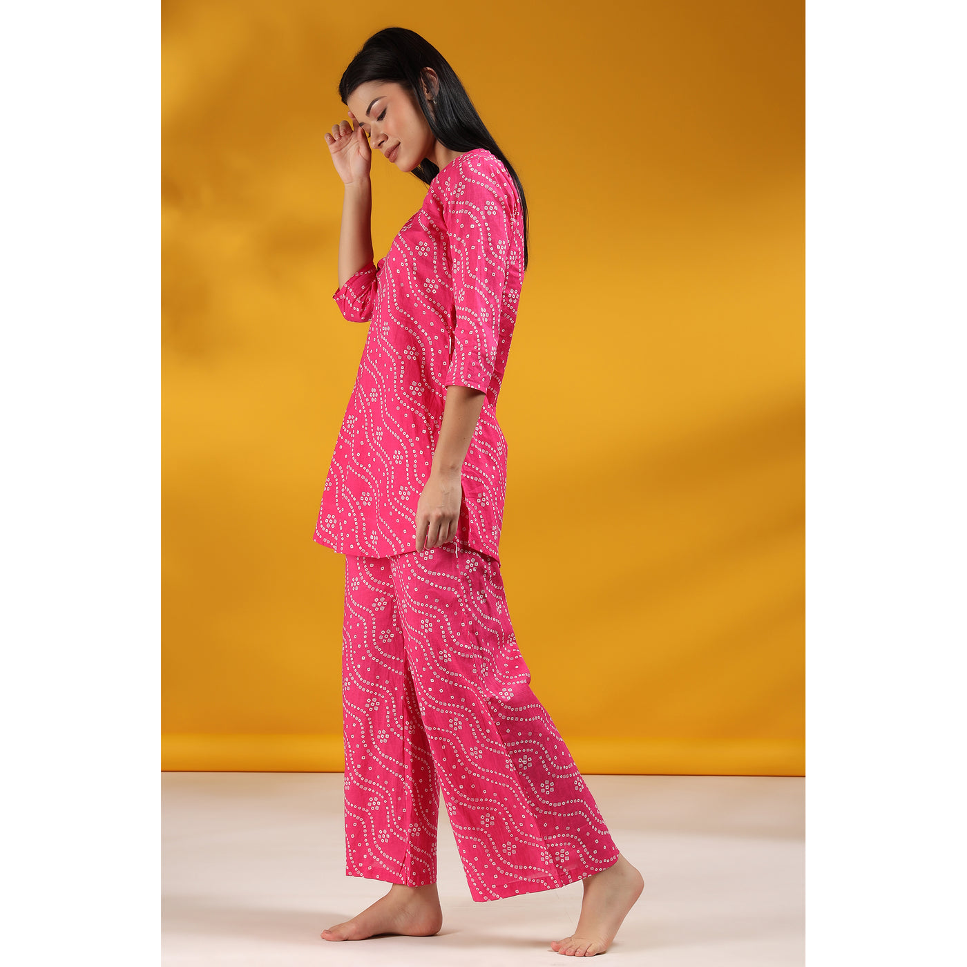 Patterned Bandhej on Pink Loungewear set