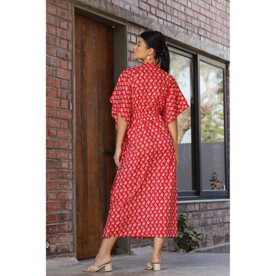 Droplets on Red Front Buttoned Kaftan