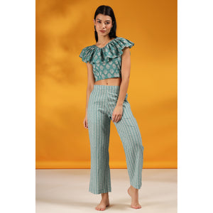 Roses with Stripes on Teal Cotton Co-ord Set