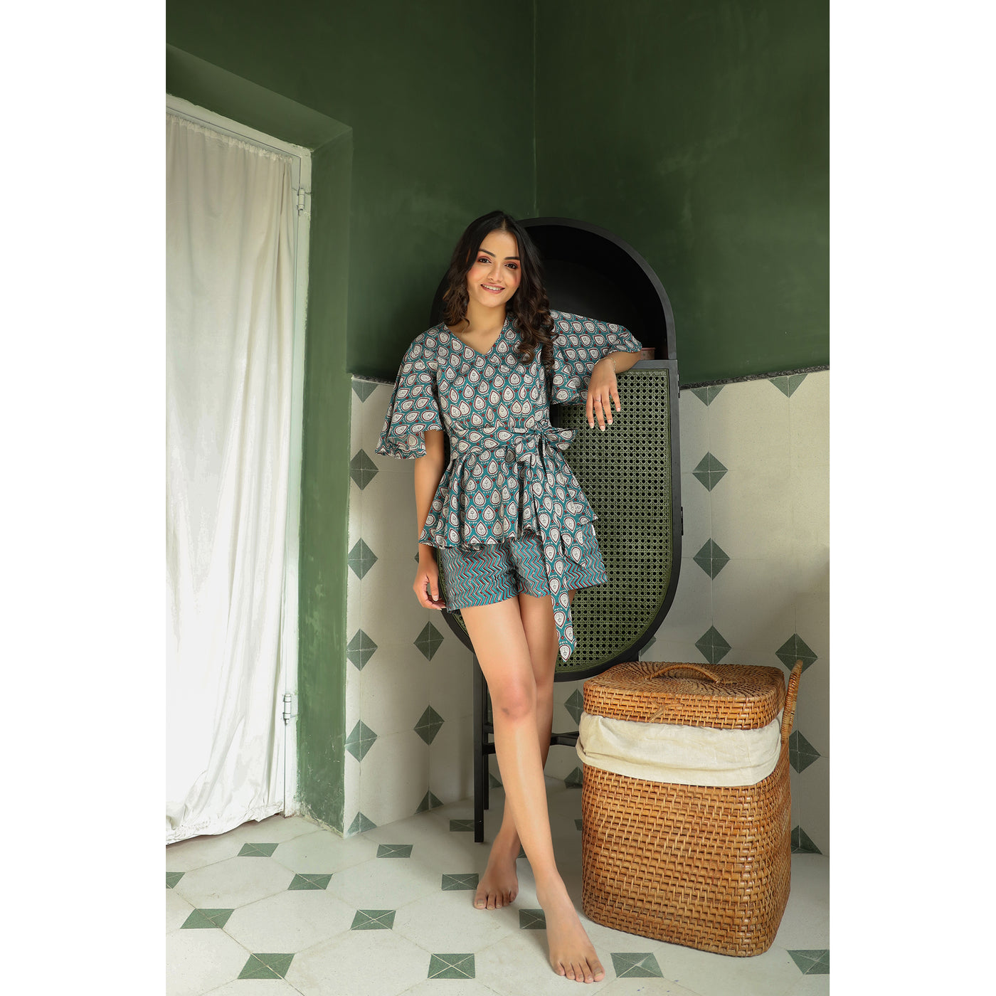 Waterdrops with Zigzag shorts on Blue Loungewear Set