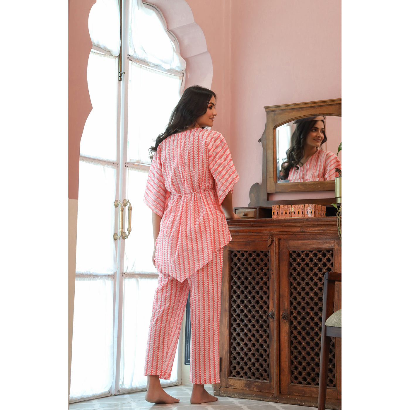 Floral Twines On Pink Kaftan Pyjama