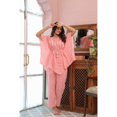 Floral Twines On Pink Kaftan Pyjama