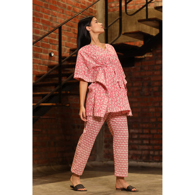 Floral Mosaic on Pink Kaftan Pyjama Set