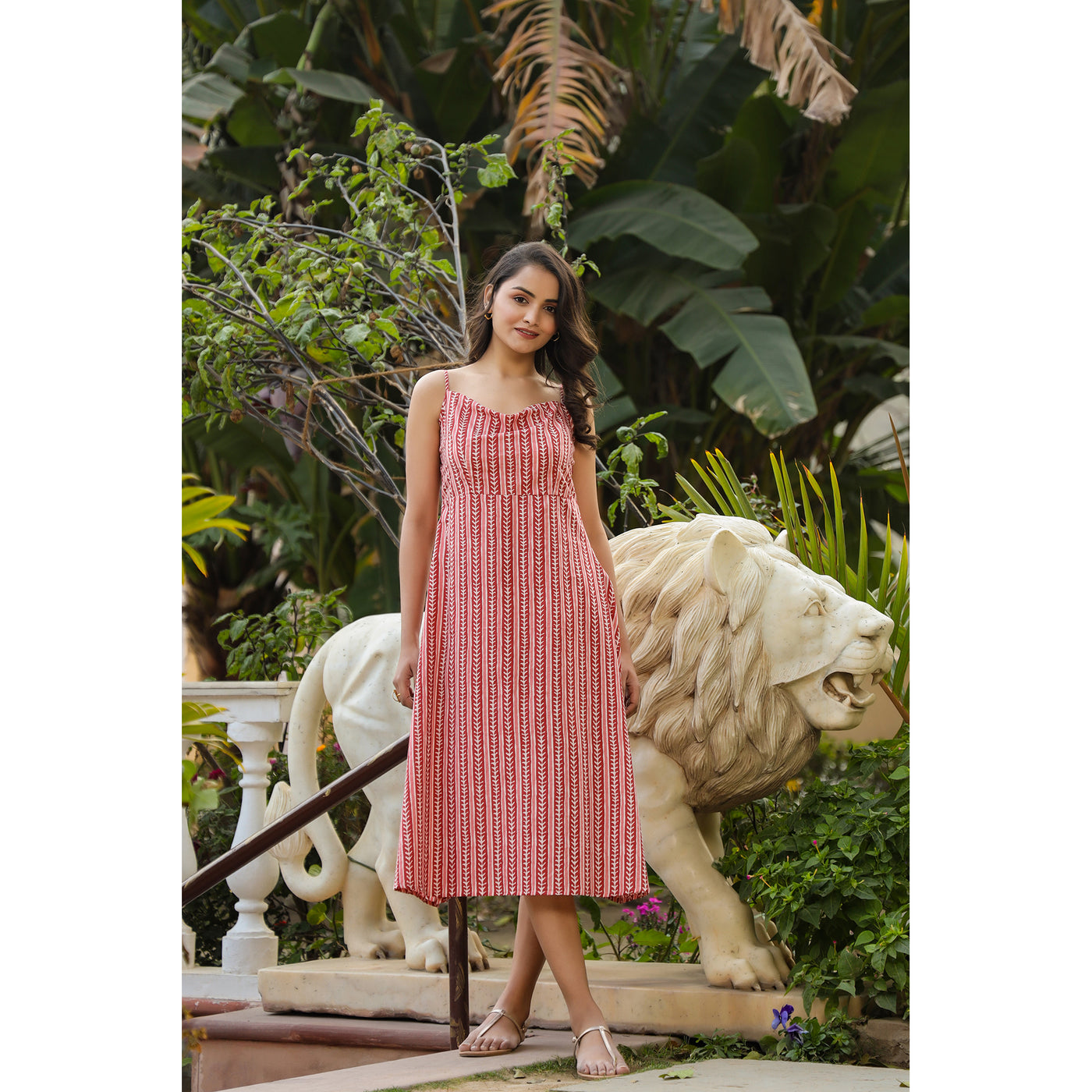 Floral Twines on Maroon Strap Dress