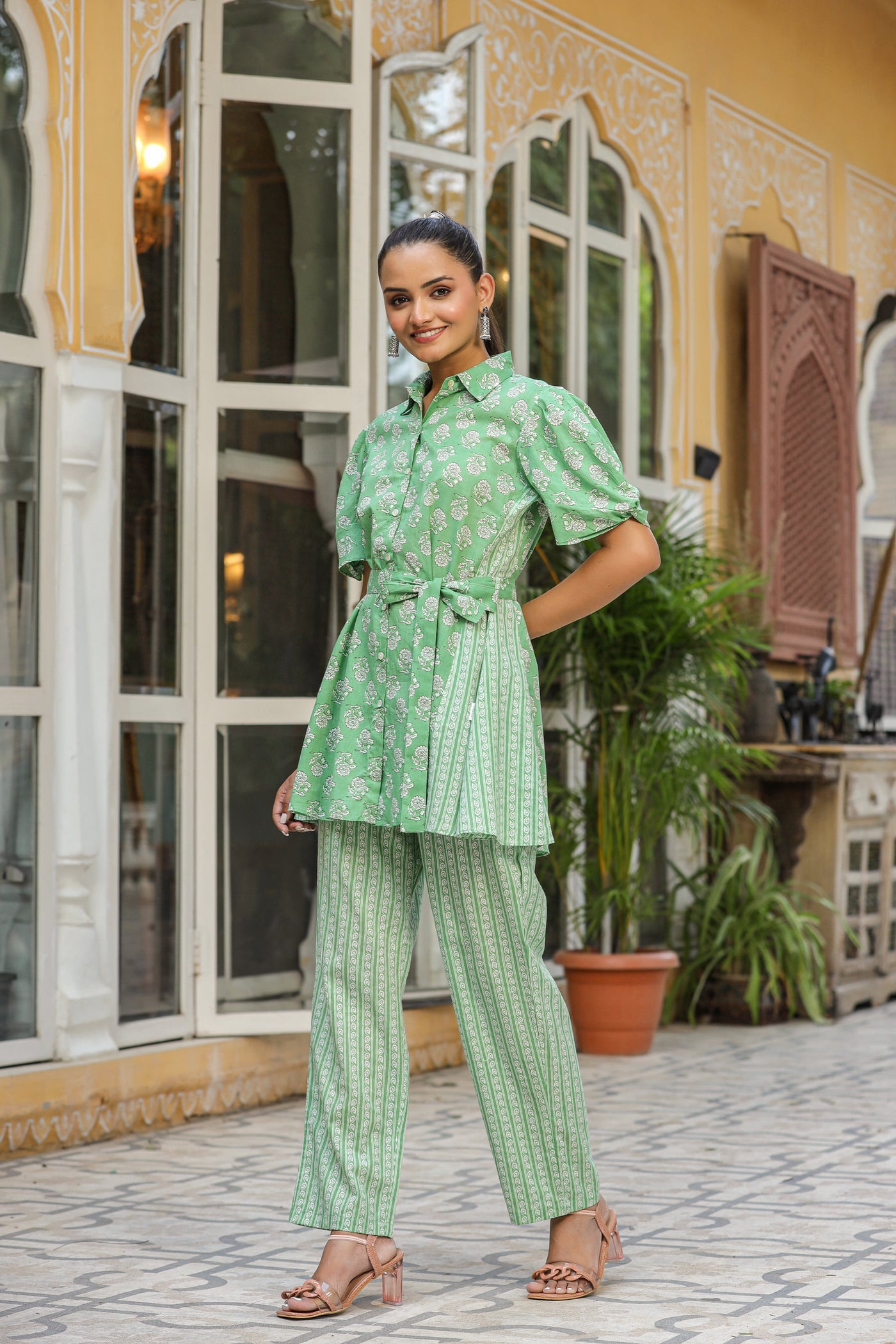 Bagh Print On Green Cotton Coord Set