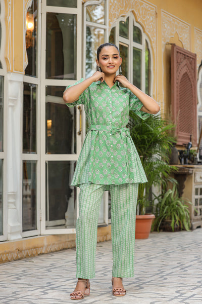 Bagh Print On Green Cotton Coord Set
