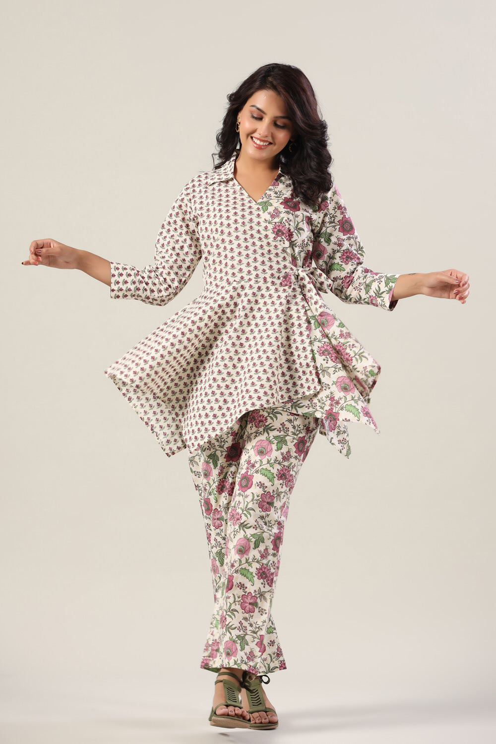 Floral Jaal On Lavender Knot Cotton Co-ord Set