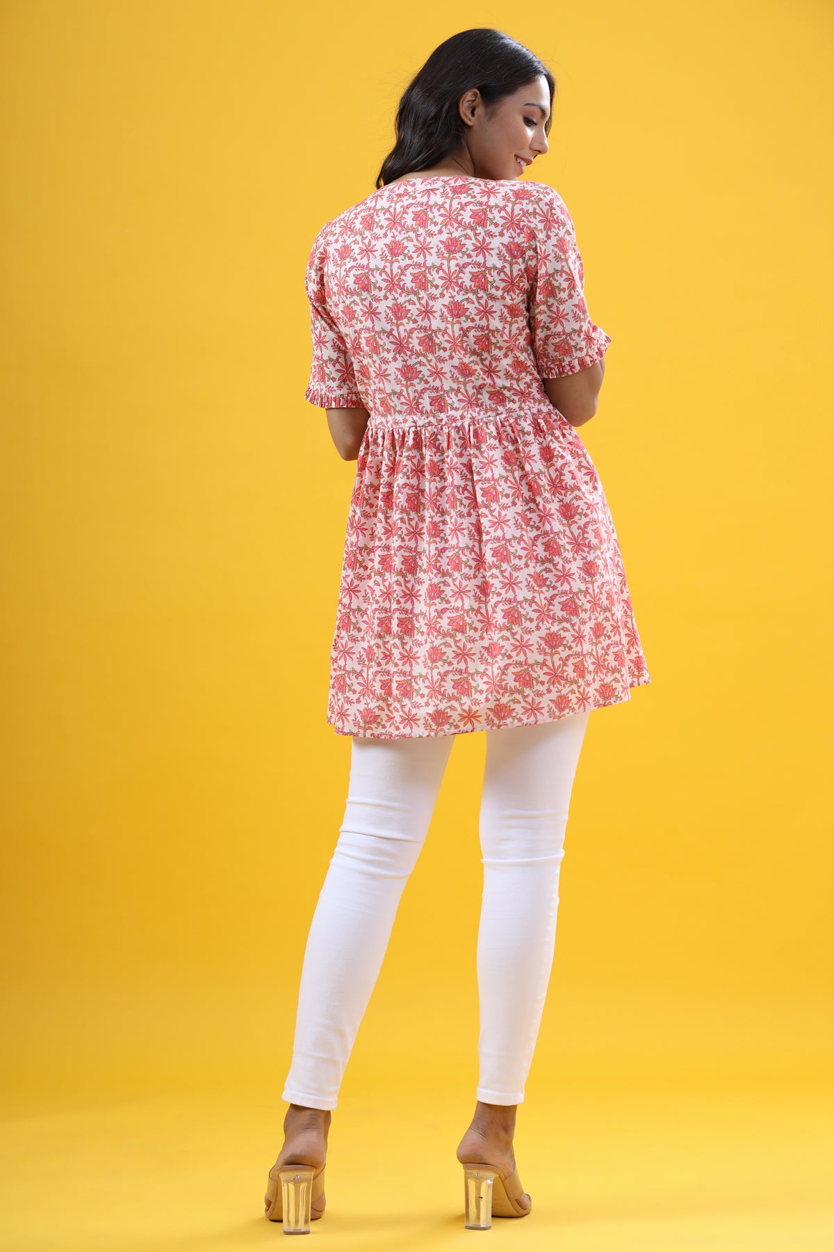 Floral Mosaic with Booti Inner Short Kurti