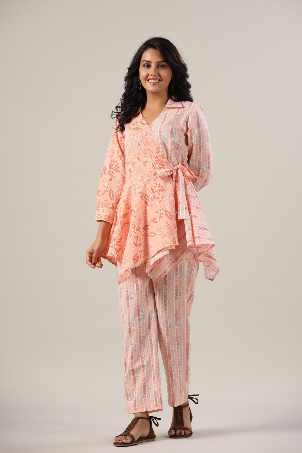 Peach Zig-Zag on Cotton Co-ord Set