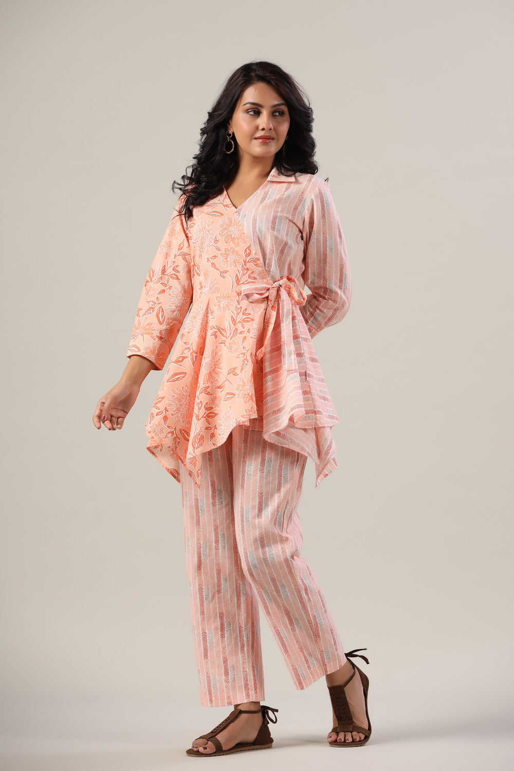 Peach Zig-Zag on Cotton Co-ord Set