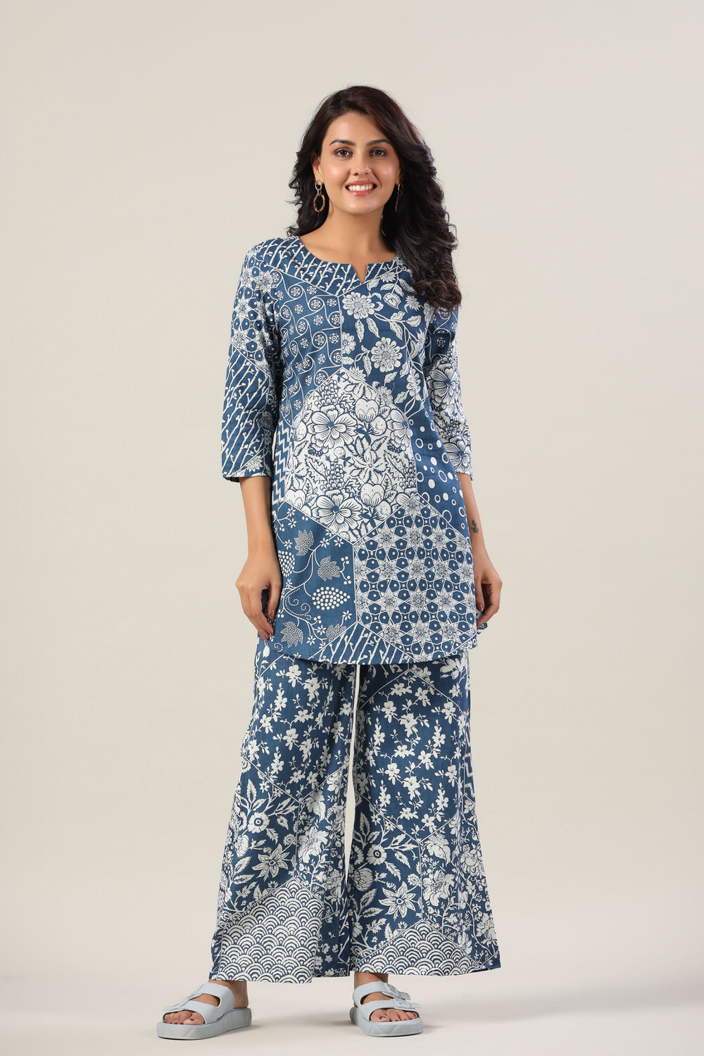 Indigo Patches on Palazzo Loungewear Set