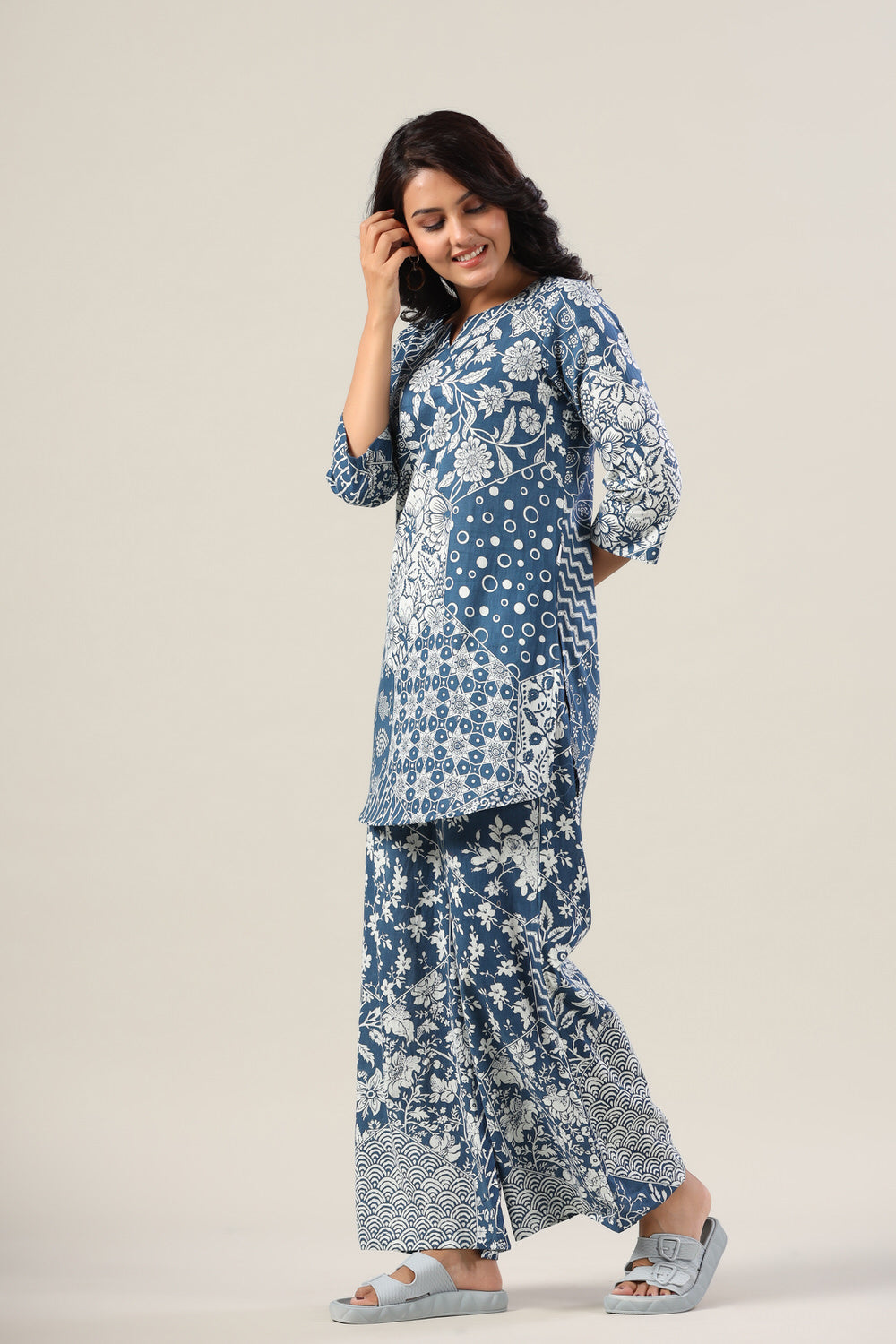 Indigo Patches on Palazzo Loungewear Set