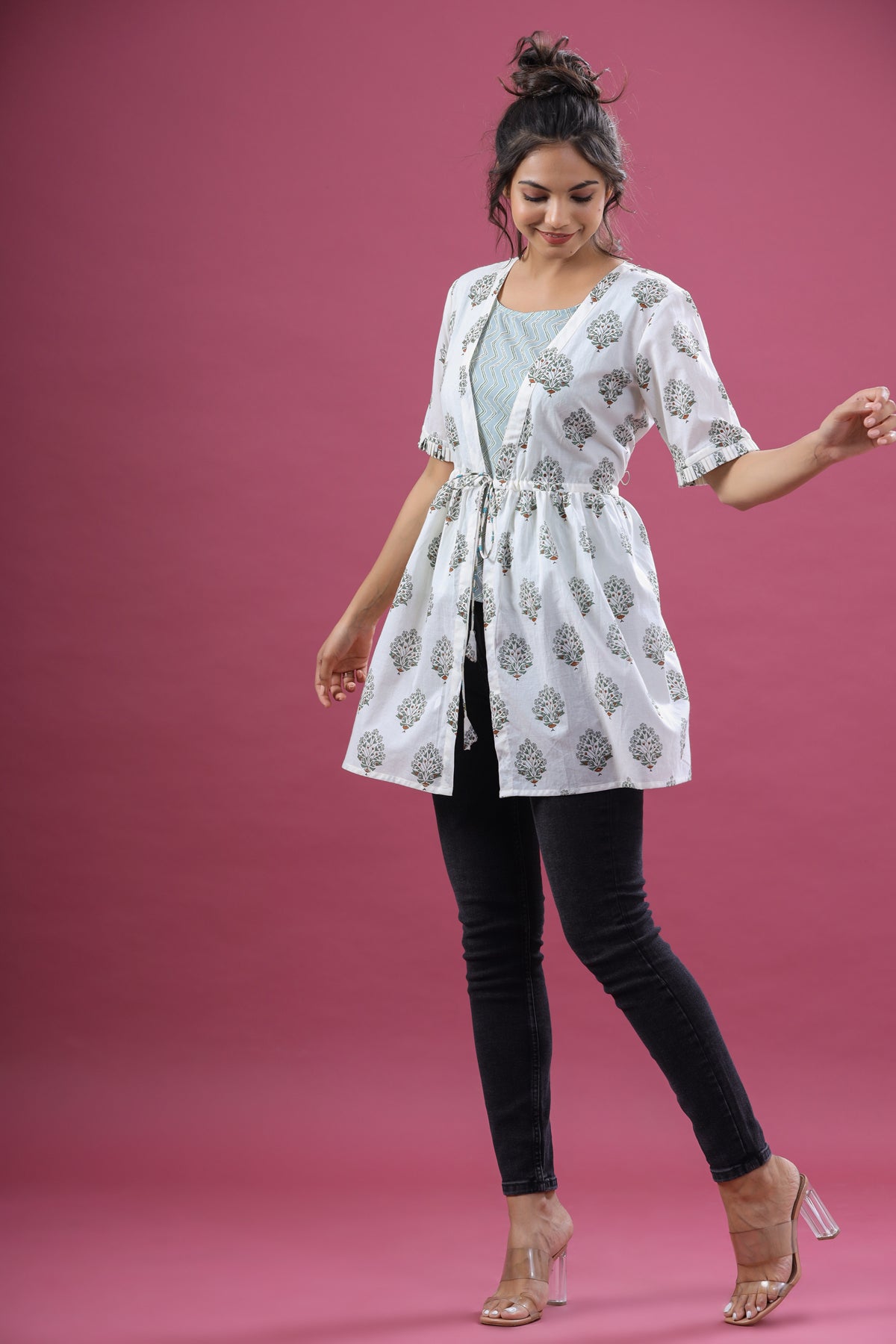 Poppy Print with Zigzag Stripes Inner Short Kurti