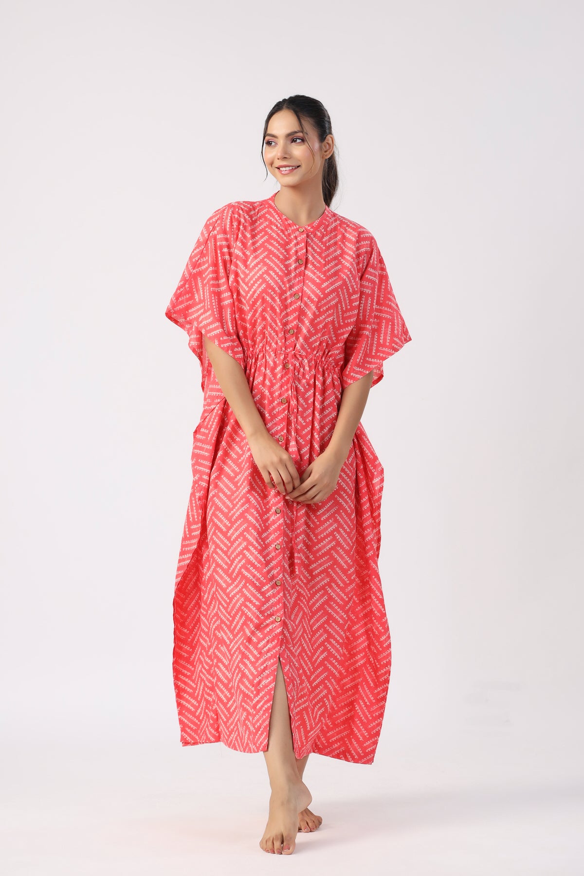 Pink Palooza Cotton Front Buttoned Kaftan