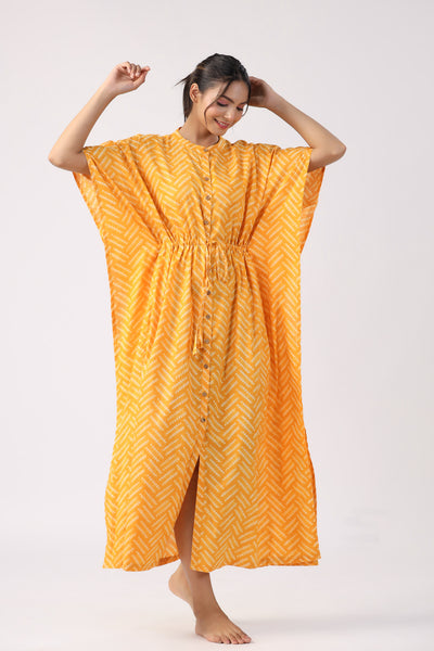 Canary Stripe Cotton Front Buttoned Kaftan