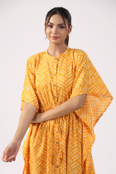 Canary Stripe Cotton Front Buttoned Kaftan