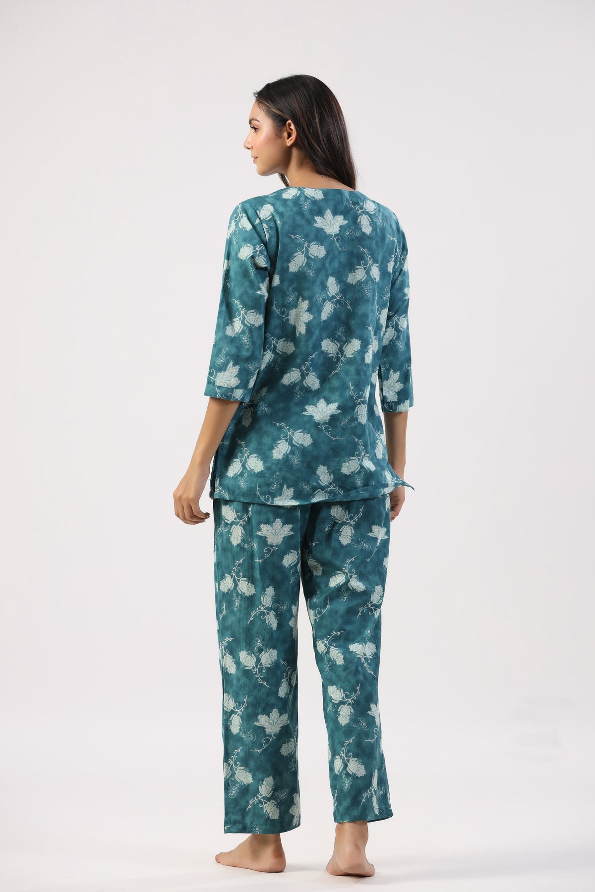 Teal Tropics Cotton Loungewear Top Set