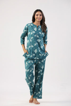 Teal Tropics Cotton Loungewear Top Set