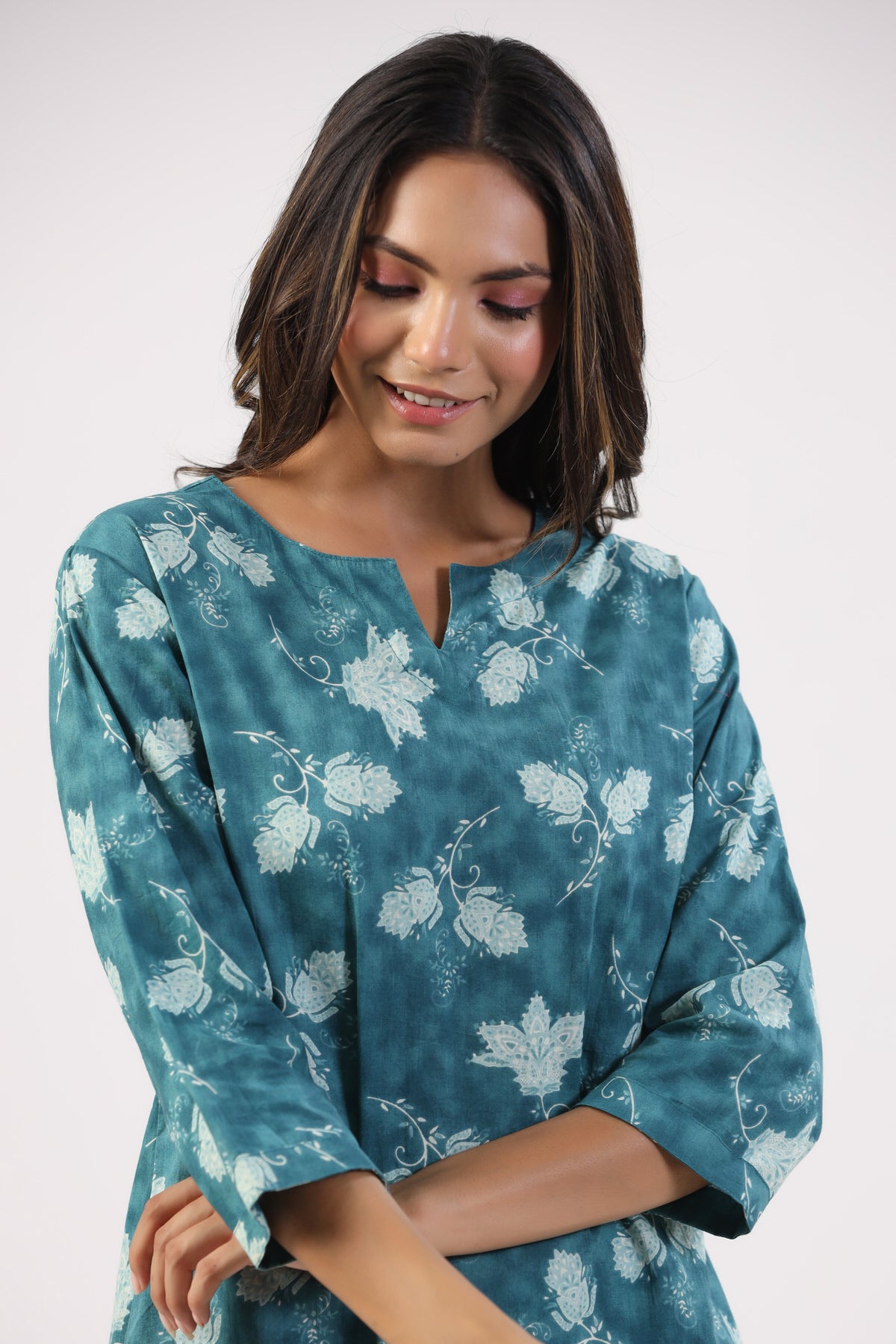 Teal Tropics Cotton Loungewear Top Set