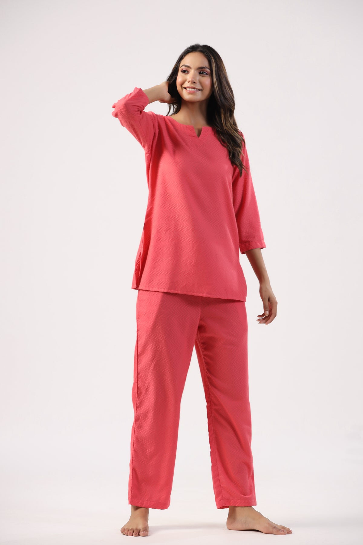 Cranberry Chic Cotton Loungewear Top Set