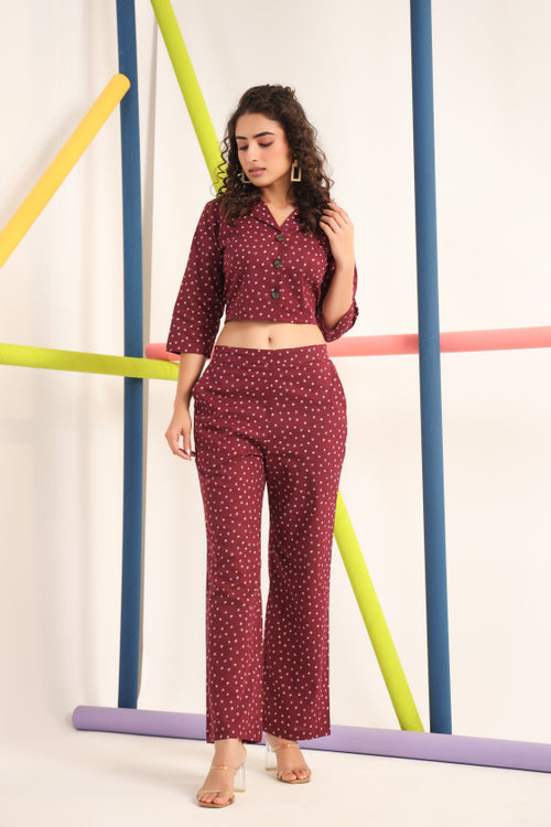 Polka Dots on Maroon Cotton Co ord Set