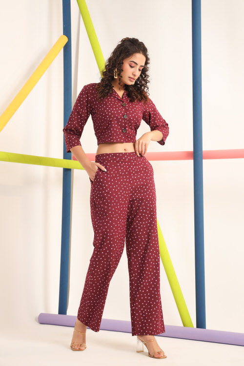 Polka Dots on Maroon Cotton Co ord Set